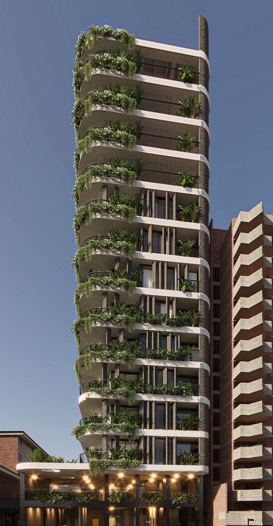 Render de la fachada de The One Laureles desde la Carrera 71